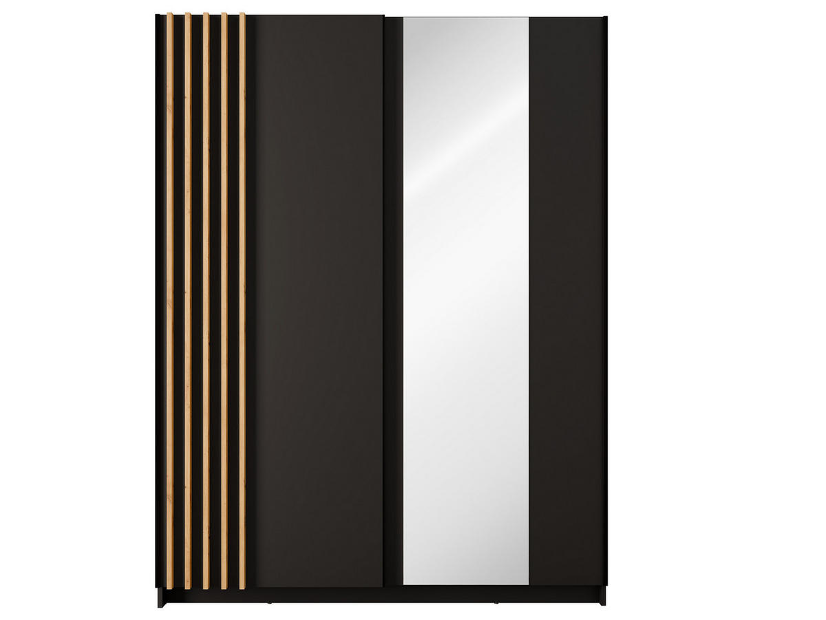 SCHIEBETÜRENSCHRANK BAVORA 10 -150,6×198,5×62 cm mit Spiegel, Regalen & Kleiderstange Schwarz - Schwarz, Holz/Holzwerkstoff (150.6/198.5/62cm) - Milaros Markt
