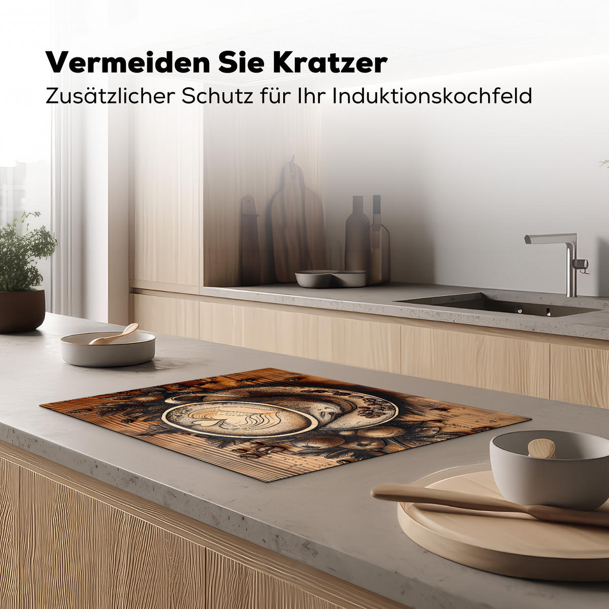 HERDABDECKPLATTE Kaffee - Vintage - Braun - Tasse - Holz 70x52 cm - Cappuccino, Kunststoff (70/0.2/52cm) - MuchoWow