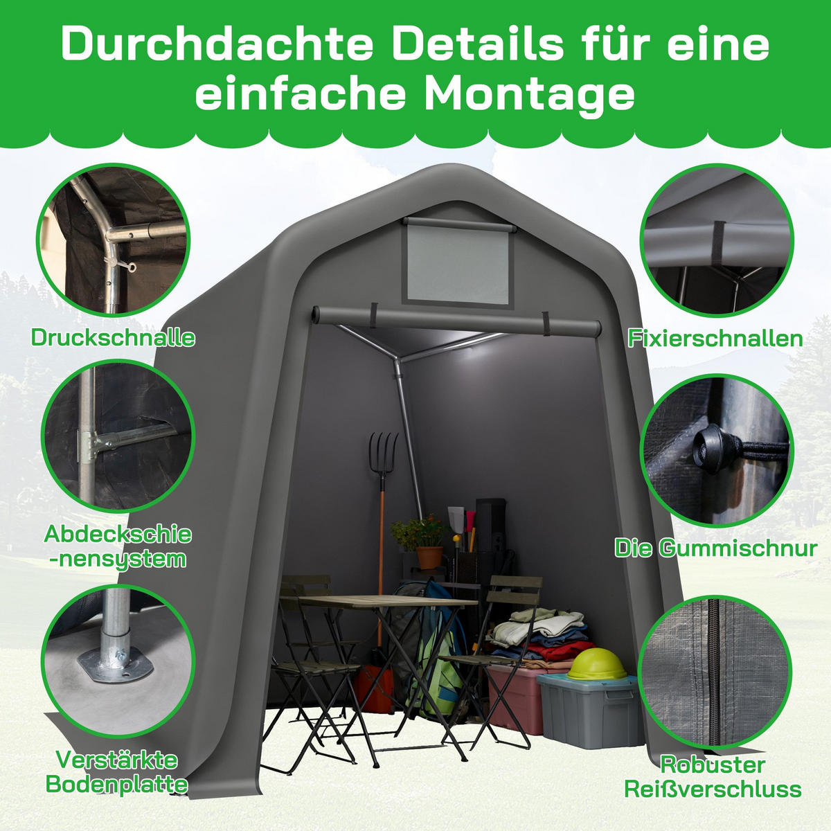 FAHRRADGARAGE, Reißverschlusstür Lagerzelt - Silberfarben, Metall (183/217/245cm) - Gisaae