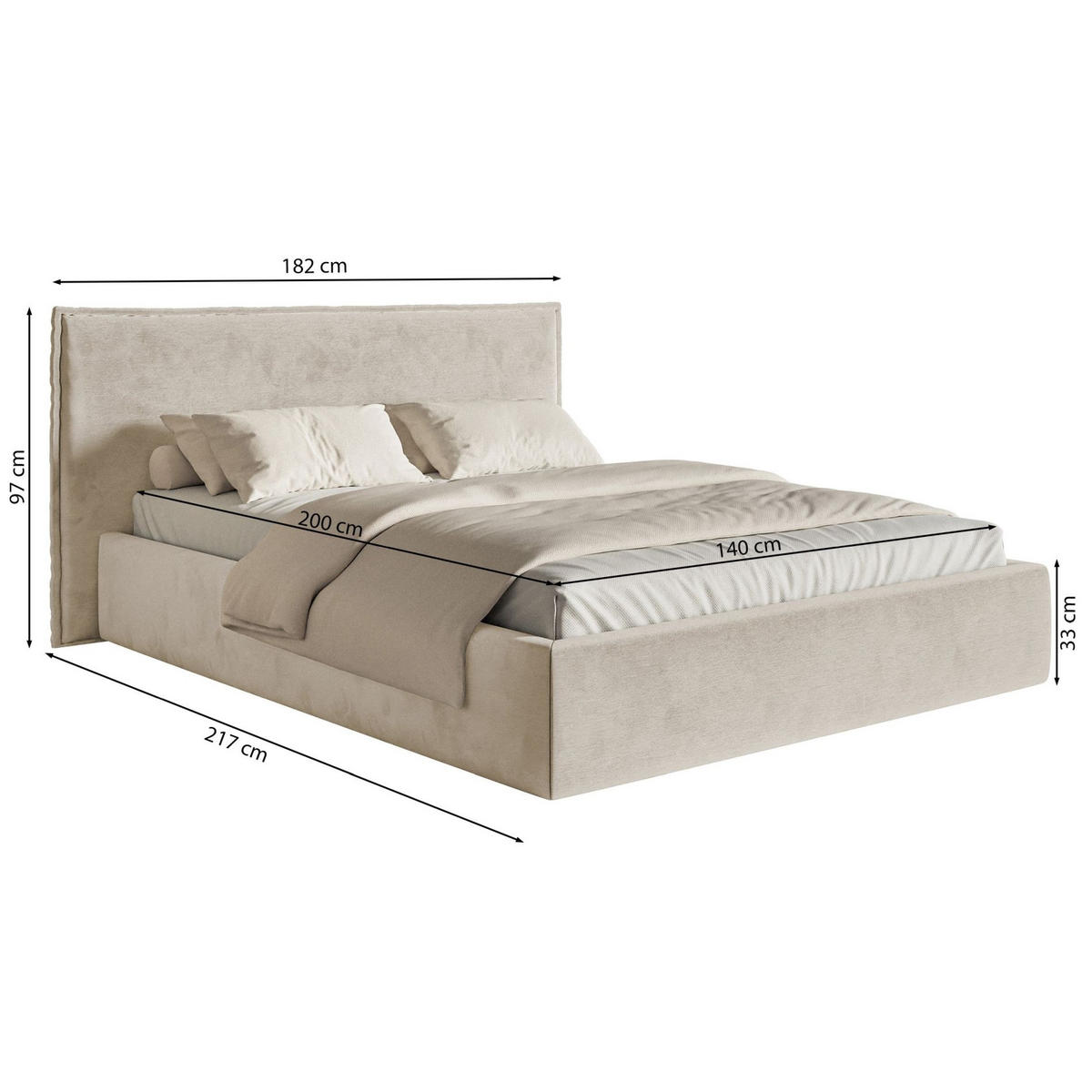 POLSTERBETT Softie Beige Velours 140x200 - Beige, Textil (140/200cm) - Selsey