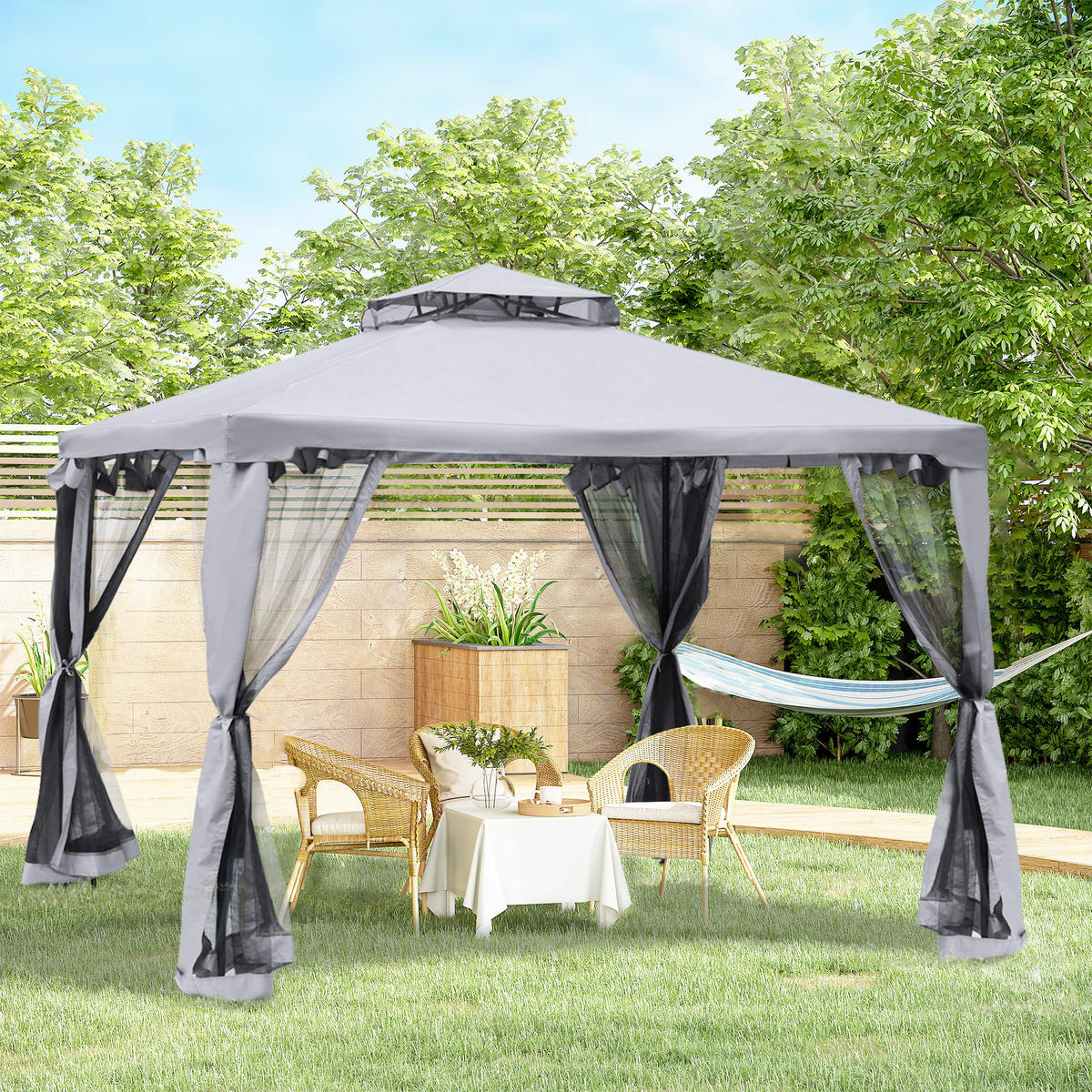 GARTENPAVILLON Metall+Polyester Hellgrau - Hellgrau, Kunststoff/Metall (294/265/294cm) - Outsunny