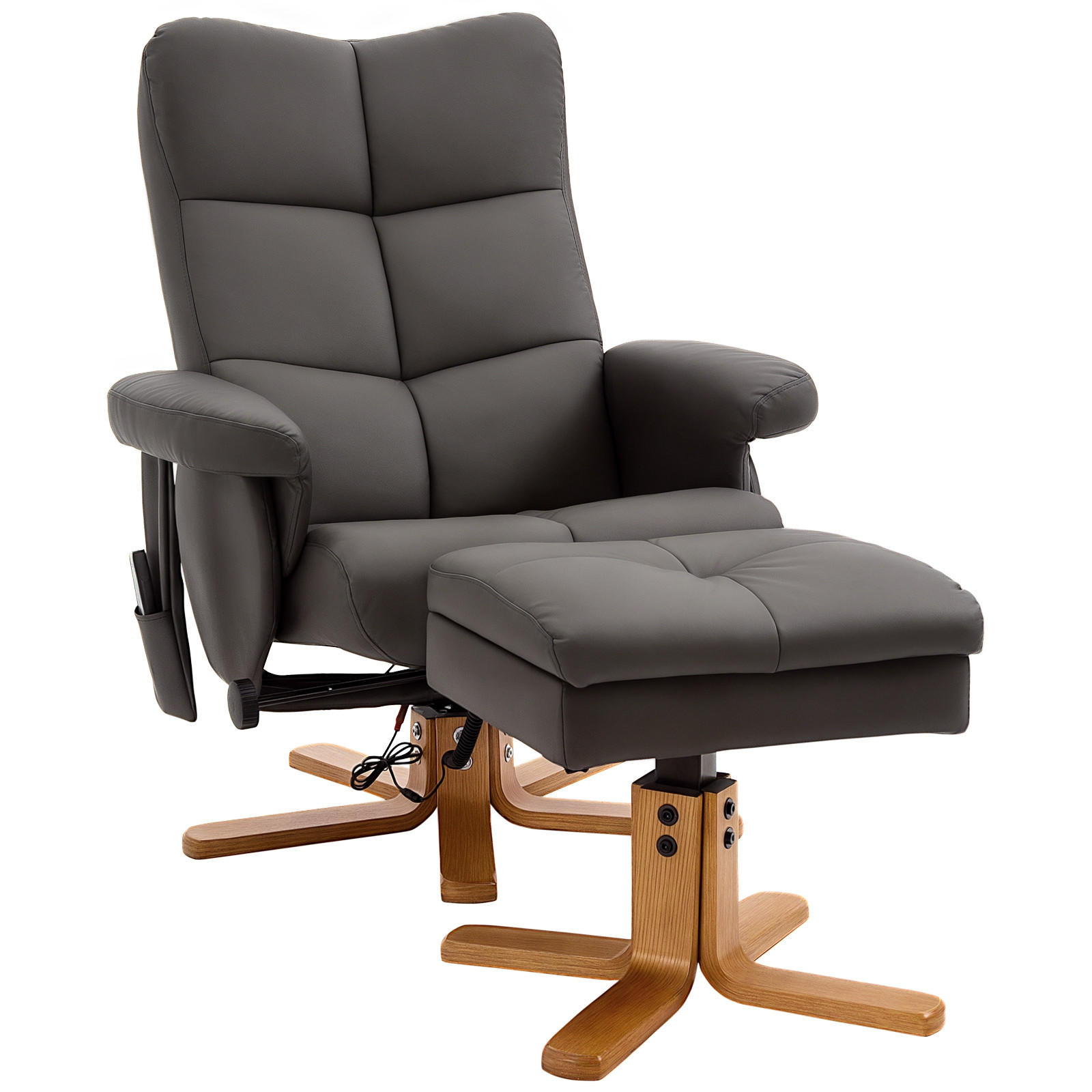RELAXAČNÍ KŘESLO s funkcí lehátka Masážní křeslo s podnožkou Polyester Hnědá - hnědá/barva mokka, dřevo/kůže (86/99/80cm) - HOMCOM