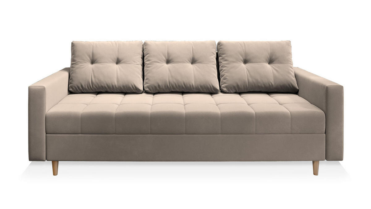 POHOVKA MILO, Plyšová látka PAROS, Béžová - béžová/barva dubu, dřevo/kompozitní dřevo (220/93/87cm) - MASSENO