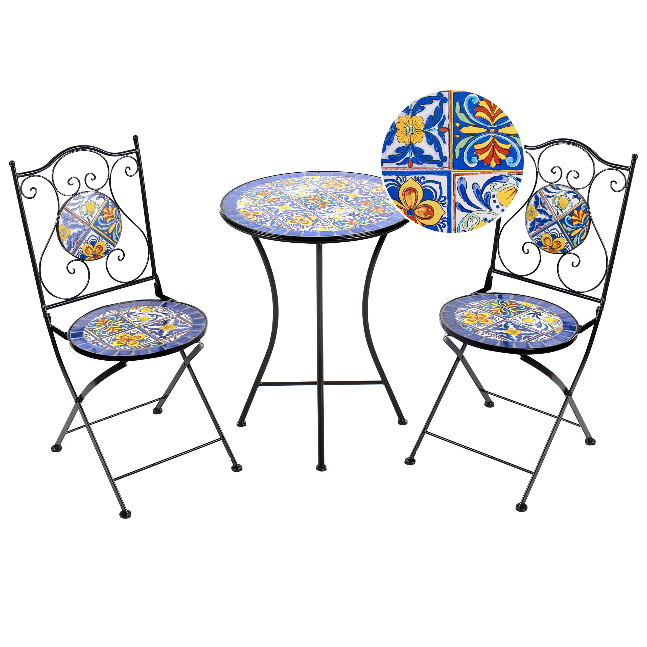 BISTRO-SET Schwarz Coriano - Blau/Schwarz, Metall - Beliani