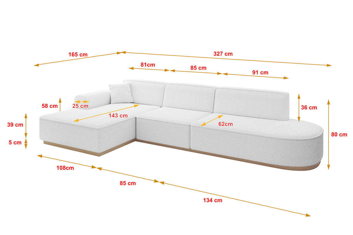 ECKSOFA Ottomane Links IREA-L2 - 327x165x80 cm Weiß - Weiß, Holzwerkstoff/Textil (327/165cm) - ALTDECOR