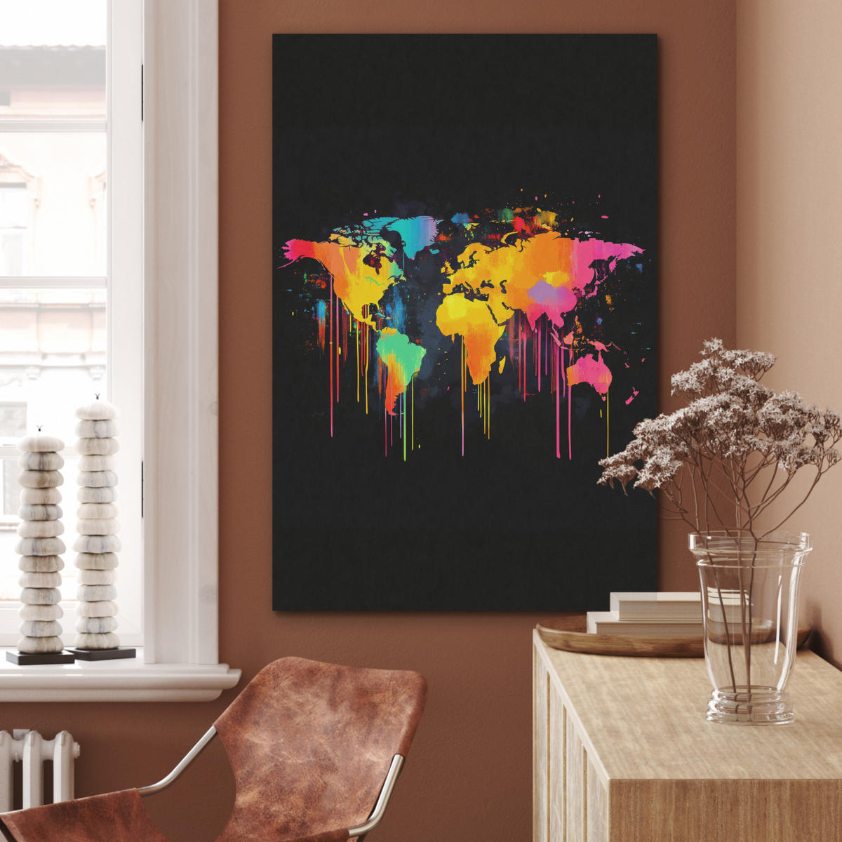 AKUSTIKBILD Weltkarte - Farbe - Bunt - Graffiti - Welt Wanddeko 70x100 cm - Multicolor, Textil (70/100/0.9cm) - MuchoWow