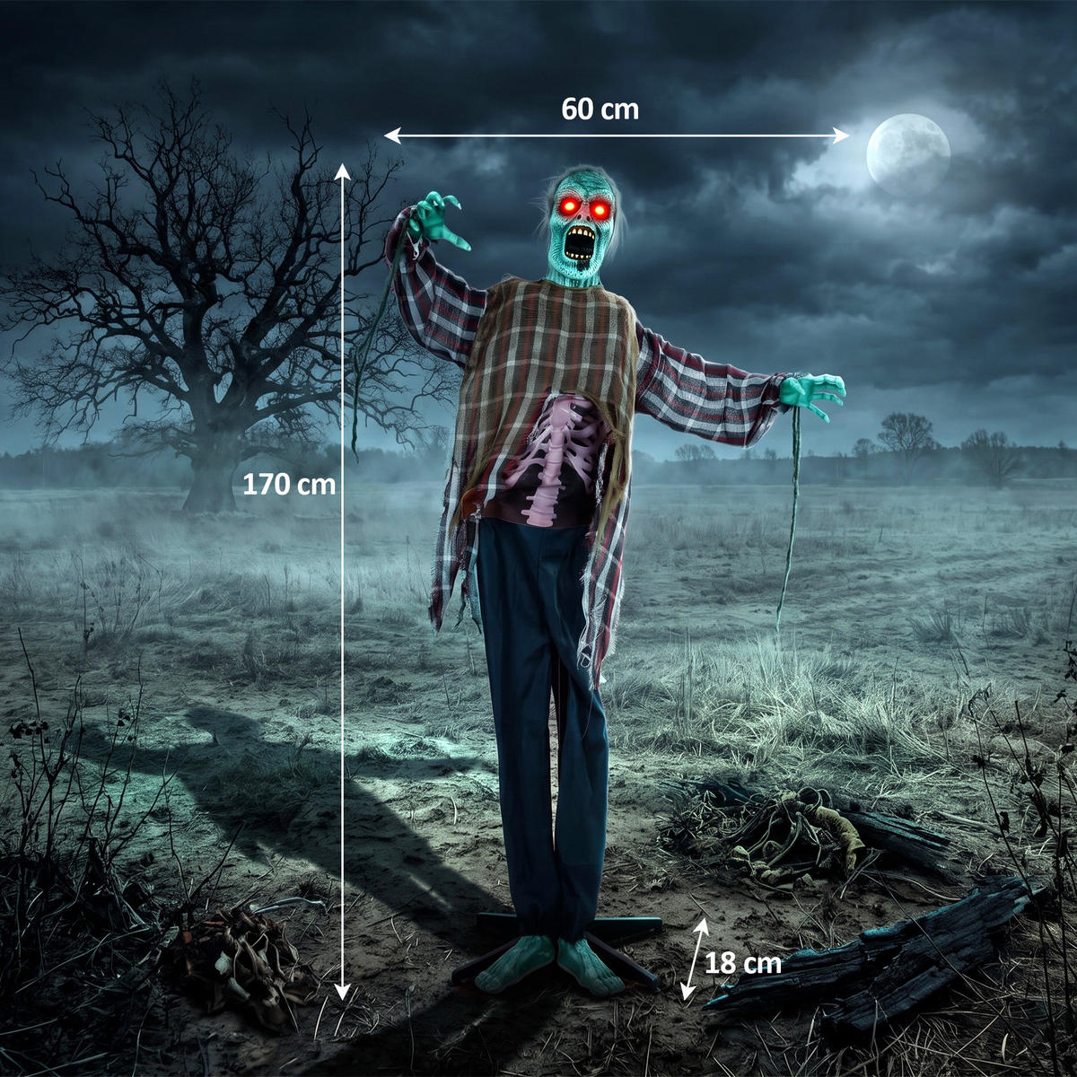 ANIMIERTER-ZOMBIE Metall Polyesterfaser Rot - Rot, Kunststoff (18/170/60cm) - HOMCOM