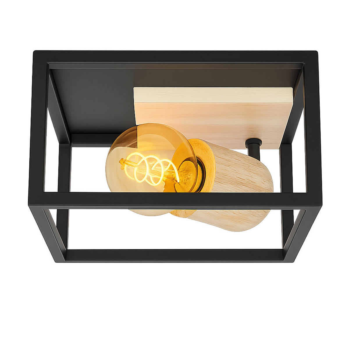 DECKENLEUCHTE Metall Braun Holzdekor - Schwarz, Holz (22/22/14.5cm) - Globo Lighting