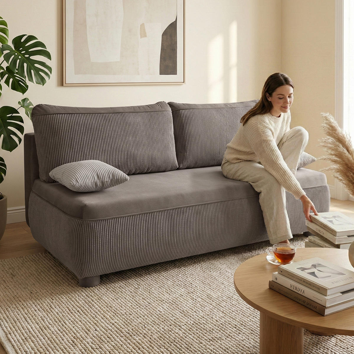 SCHLAFSOFA Aida 3-Sitzer mit Schlaffunktion, Braun - Braun, Textil (211/88/93cm) - Beautysofa