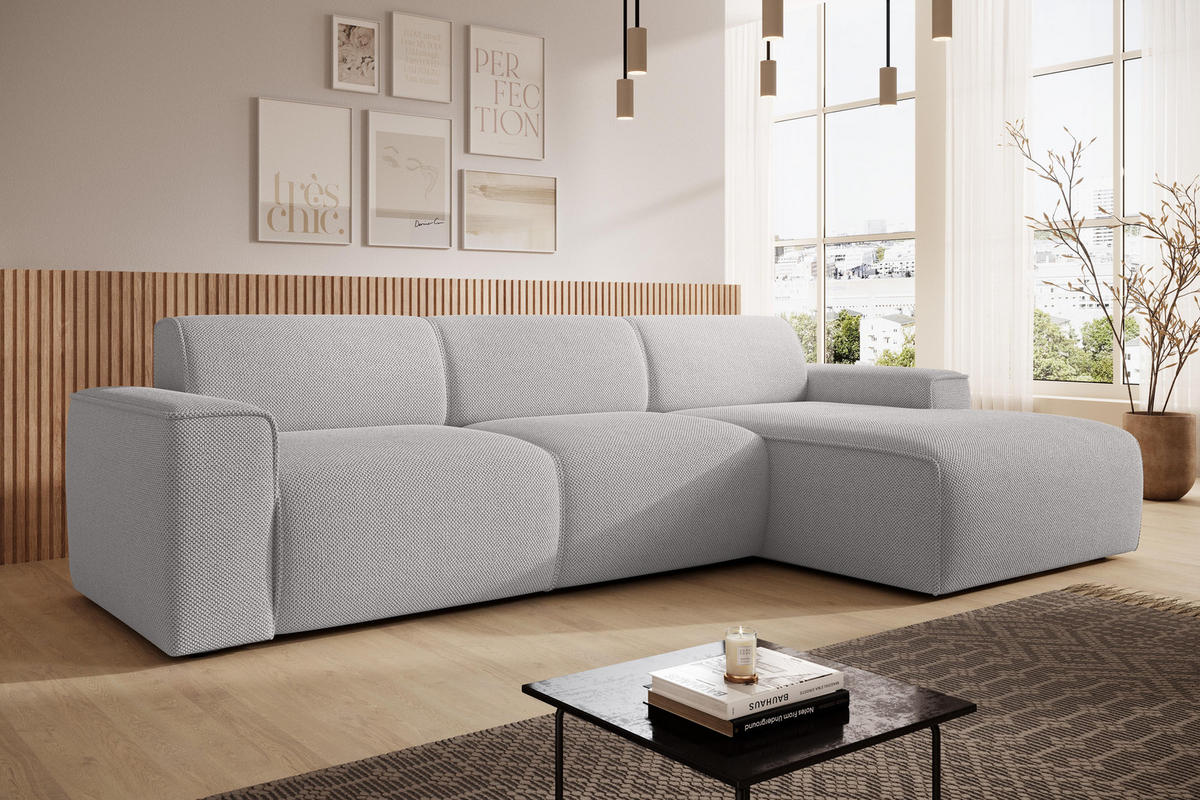 ECKSOFA L Form Didim mini Hellgrau 310/165/78 cm – stilvolle kleine Eckcouch R - Hellgrau/Schwarz, Kunststoff/Textil (310/165cm) - AX Living