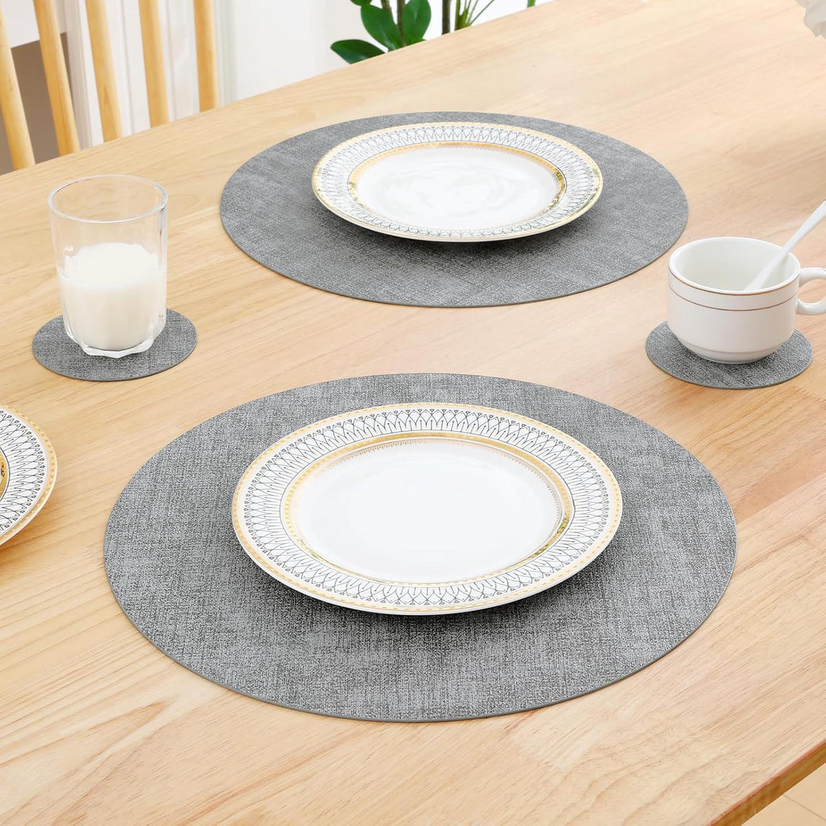 PLATZSETS (10-teiliges Set) – 33 cm – Grau - Grau, Leder (33/33cm)