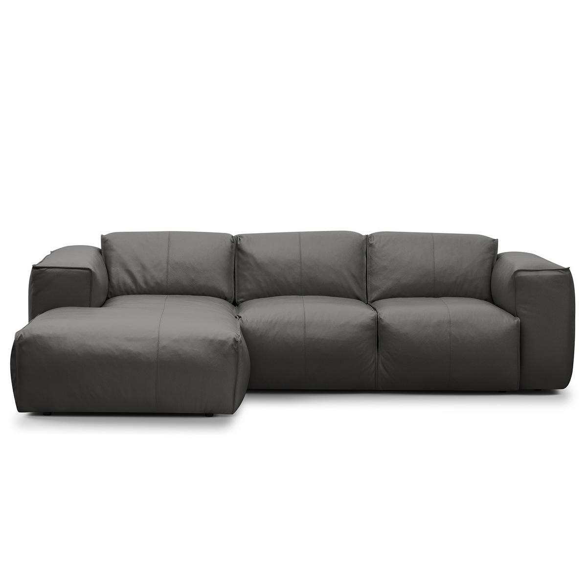 3-SITZER ECKSOFA mit Longchair - Schwarz/Grau, Leder/Kunststoff (251/173cm) - home24