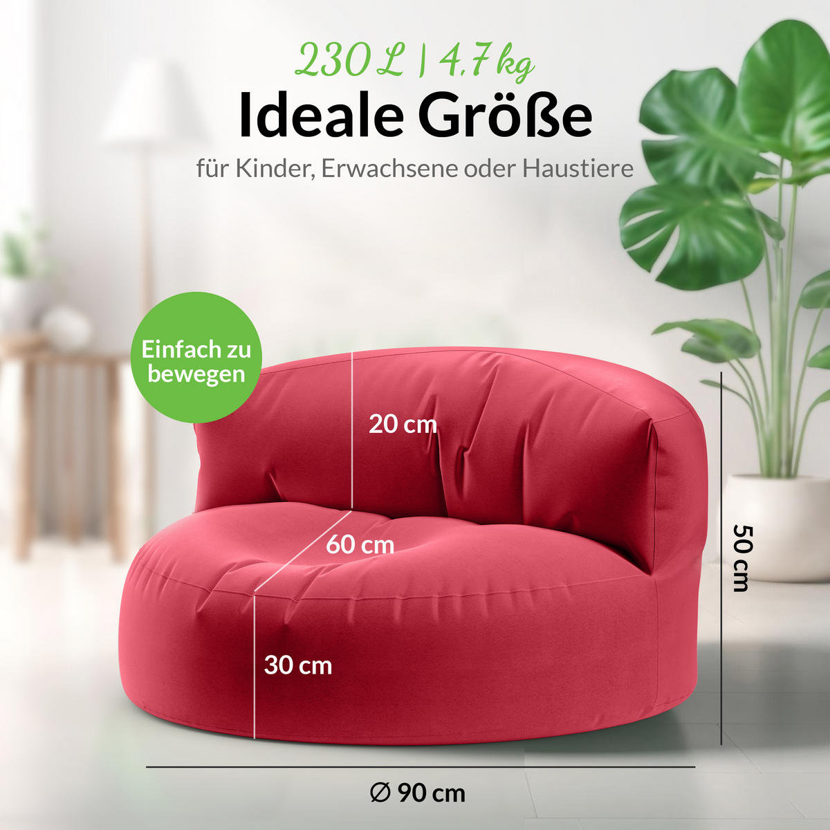 INDOOR OUTDOOR SITZSACK Lounge Sofa - Rot, Textil (90/50/50cm) - Green Bean
