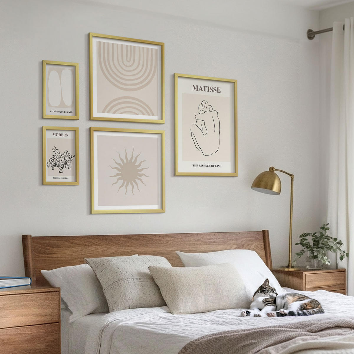 BILDER SET 5er Set - 50x50 cm & 20x30 cm & 40x60 cm Goldrahmen - Stilvolle minimalistische Linien - Goldfarben, Kunststoff (40/60cm) - TULUP