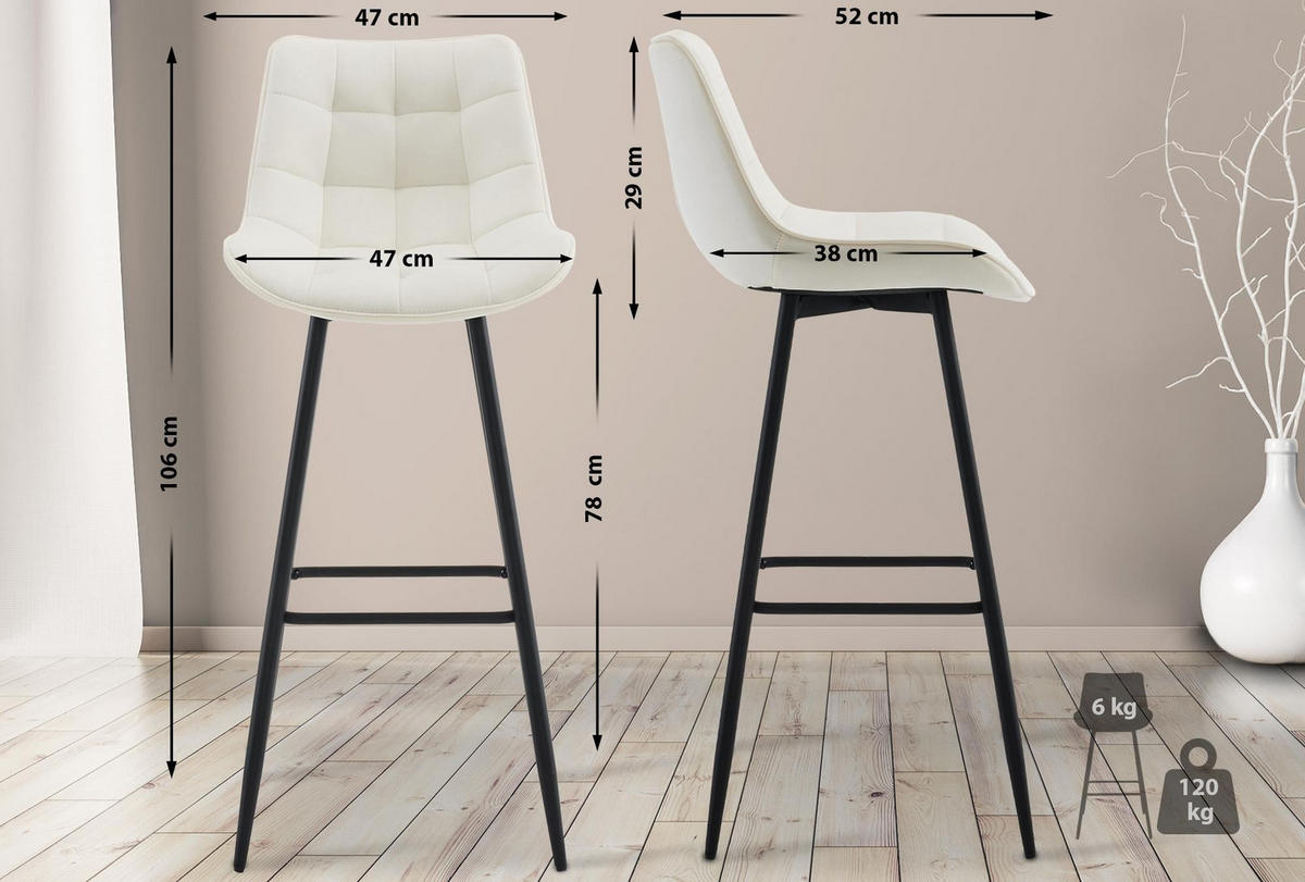 BARHOCKER Dartford 106x47x52 cm creme - Creme, Textil (47/106/52cm) - furnicato
