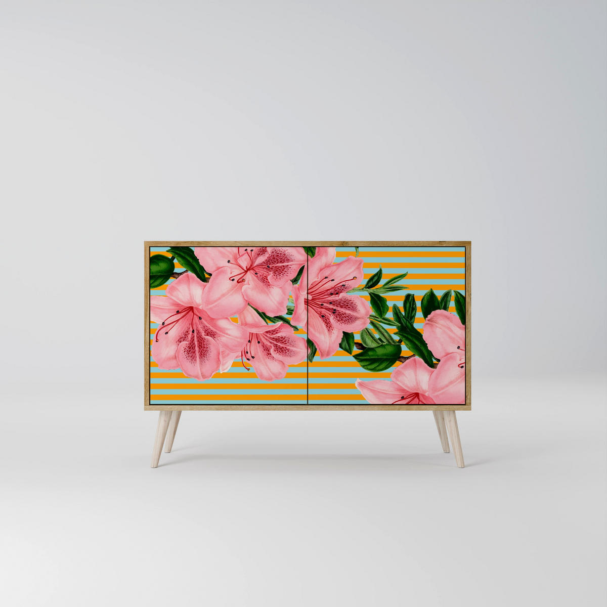 SIDEBOARD FRAGILE BEAUTY, Eicheneffekt, 111x42x77,5 cm, 2 Türen - Eichefarben/Buchefarben, Holzwerkstoff/Buchenholz (111/77.5/42cm) - SpaceRebels