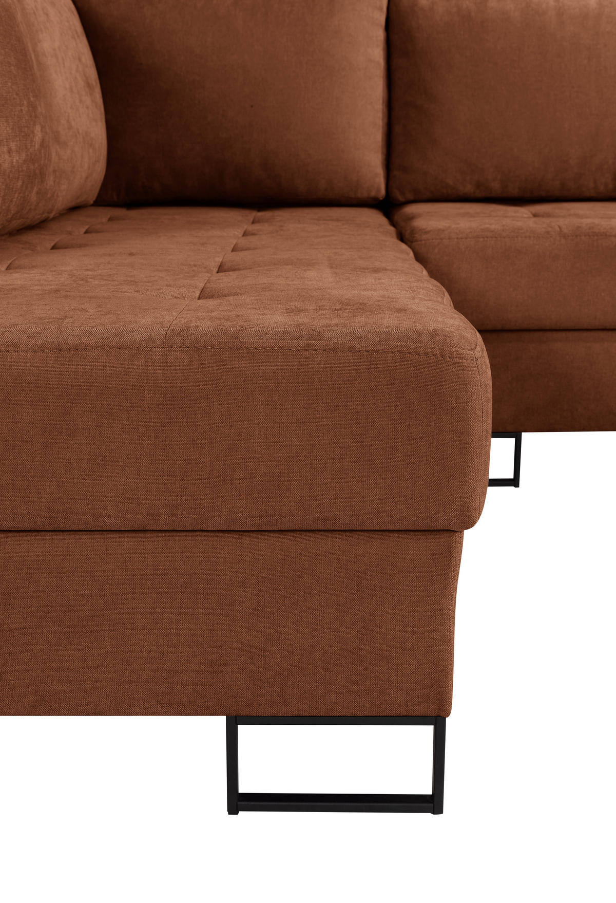 ECKSOFA mit Schlaffunktion Rechts Rostrot Chenille - 245x200 cm - Trevi - Terracotta/Schwarz, Holz/Holzwerkstoff (245/200cm) - Ravio