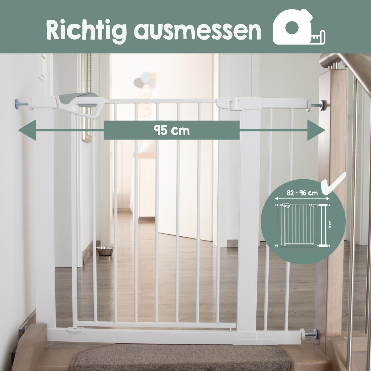 TÜRSCHUTZGITTER easySafe+ zum Klemmen - 75 - 82 cm - Weiß, Metall (82/5cm) - Roba