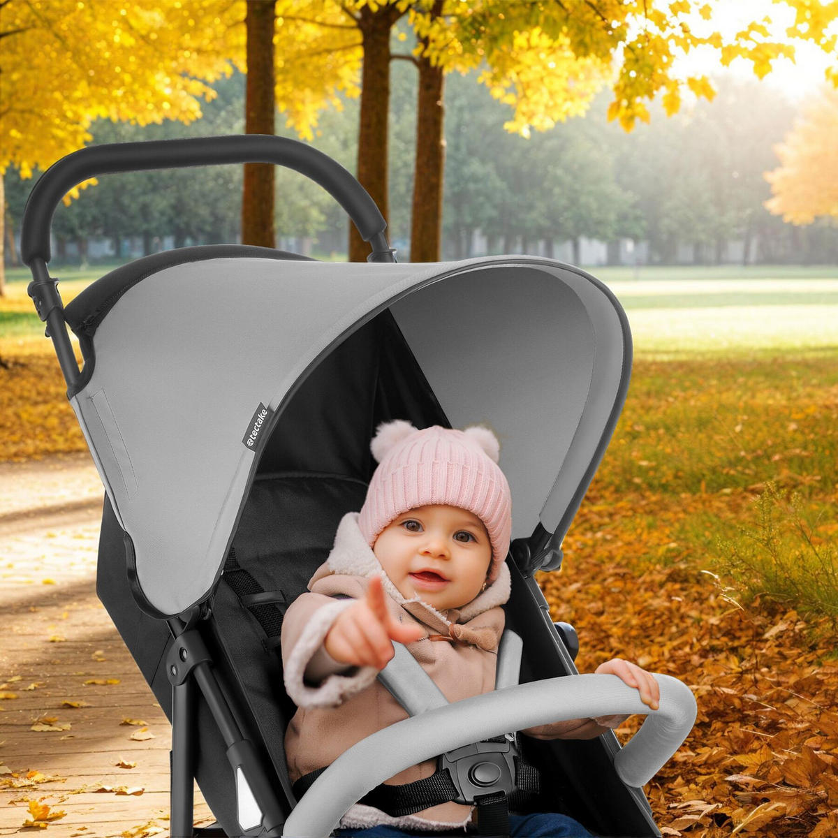 BUGGY Kinderwagen Emma, für 0 bis 36 Monate geeignet, Belastbarkeit 15 kg, schwarz/grau - Schwarz/Grau, Metall (86/45.5/97cm) - tectake