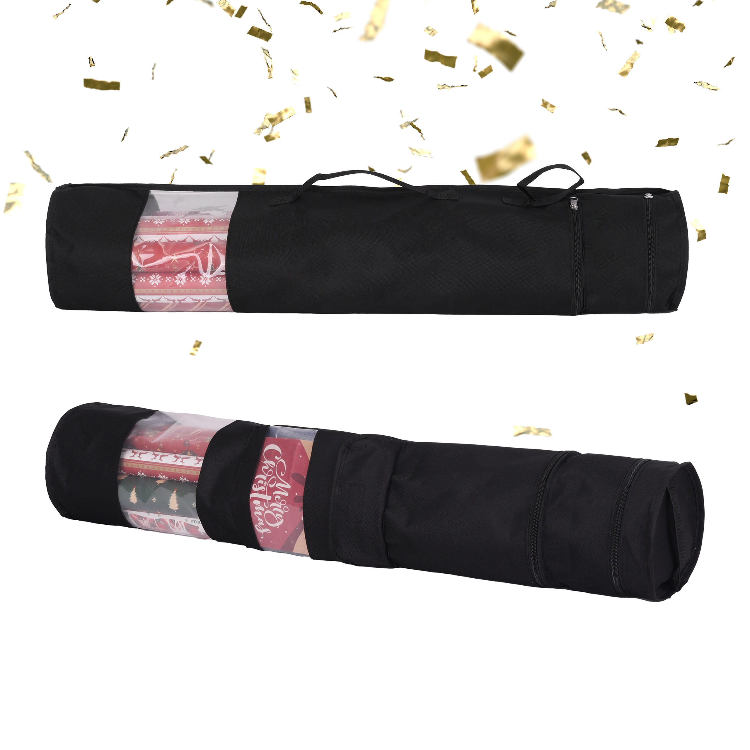 2XGESCHENKPAPIER-AUFBEWAHRUNG - Schwarz, Kunststoff/Textil (17/85/17cm) - Relaxdays