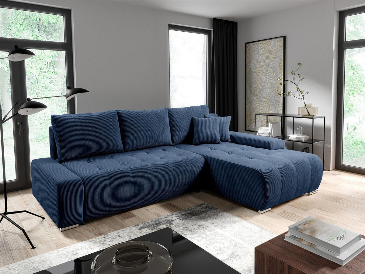 ECKSOFA Vogar In Poso - Blau, Holzwerkstoff/Textil (265/185cm) - Fun Möbel