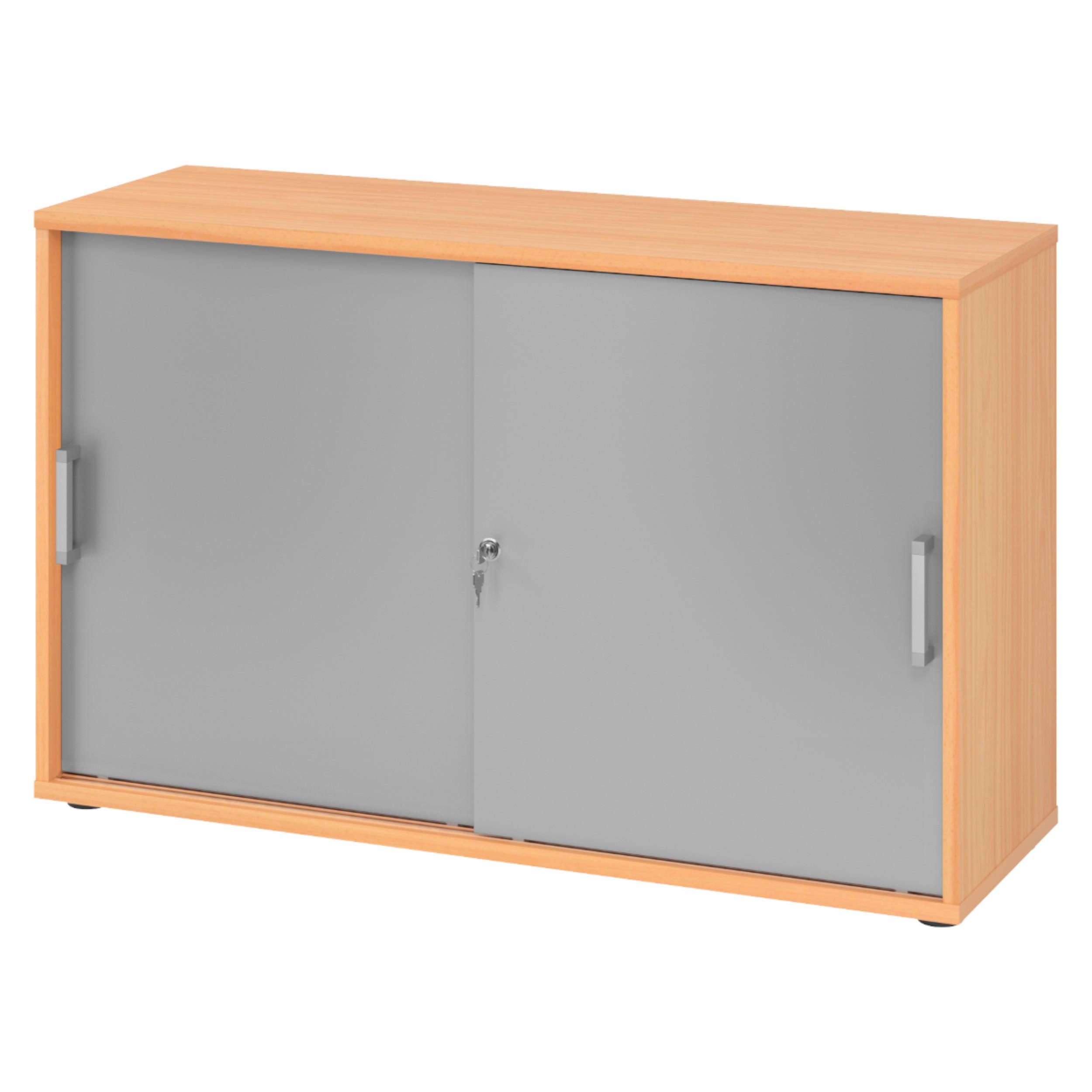 SCHIEBETÜRENSCHRANK - 2 Ordnerhöhen 40/120/74,8 cm in Buchefarben/Silberfarben Chromgriff (Metall) - Buchefarben/Silberfarben, Holzwerkstoff (120/74.8/40cm) - bümö