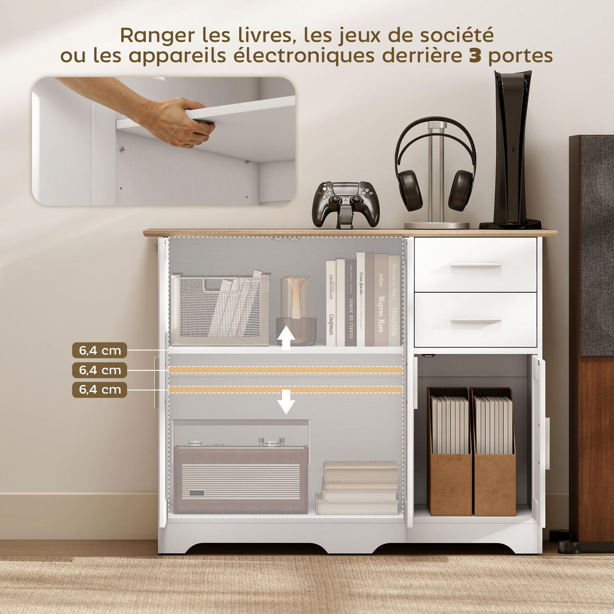 SIDEBOARD Weiß und Naturfarben, 2 Schubladen, 2 Türen, 100/40/78 cm - Weiß, Holz (100/78/40cm) - PANGIVO