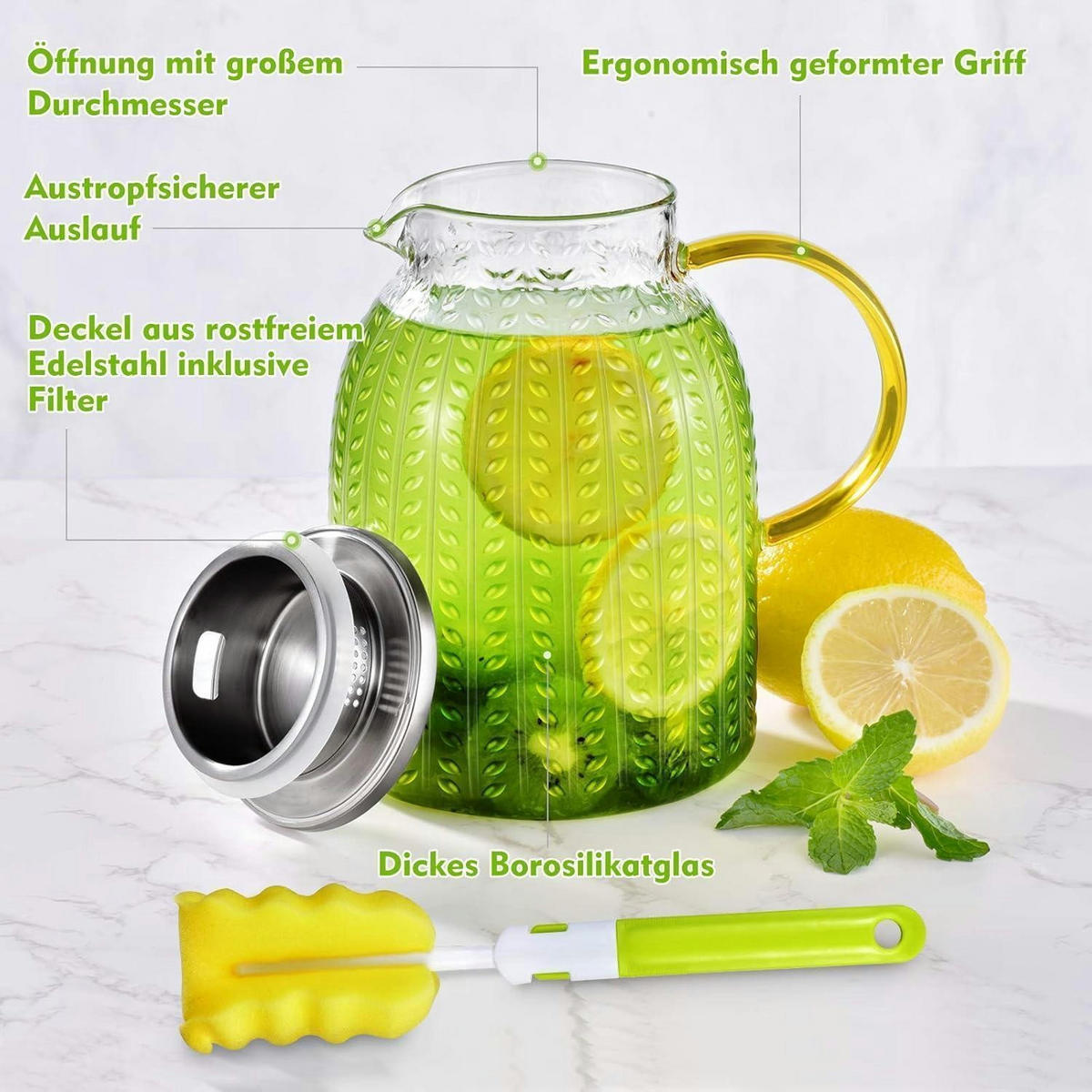GLASKARAFFE mit Deckel 1,8 Liter - Transparent, Glas (12.7/12.7cm)