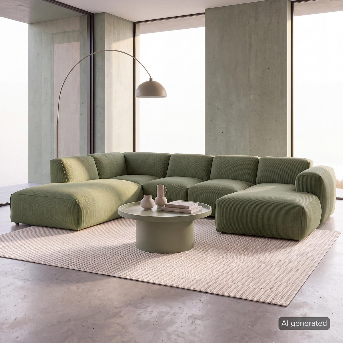 WOHNLANDSCHAFT mit Longchair - Dunkelgrün/Schwarz, Kunststoff/Textil (325/71/235cm) - home24