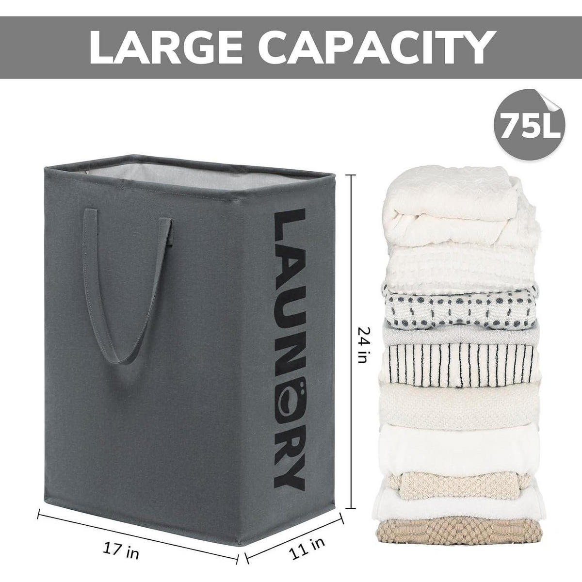 WÄSCHEKORB 2er Set 75L Grau 43x60cm - Grau, Textil (28/60/43cm)