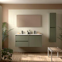 BADEZIMMERMÖBEL NOJA 1200 2 Türen und 2 Schubladen GREEN SATIN + Waschtisch + Spiegel - Taupe/Schwarz, Metall (45/54/120cm) - Salgar