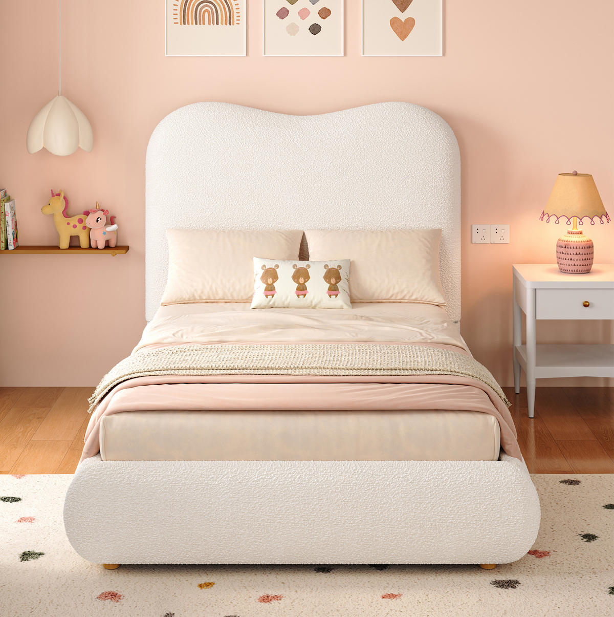 KINDERBETT 90/200 cm aus Bouclé mit Stauraum und Lattenrost Beige - Beige, Textil (90/200cm) - Modenvie
