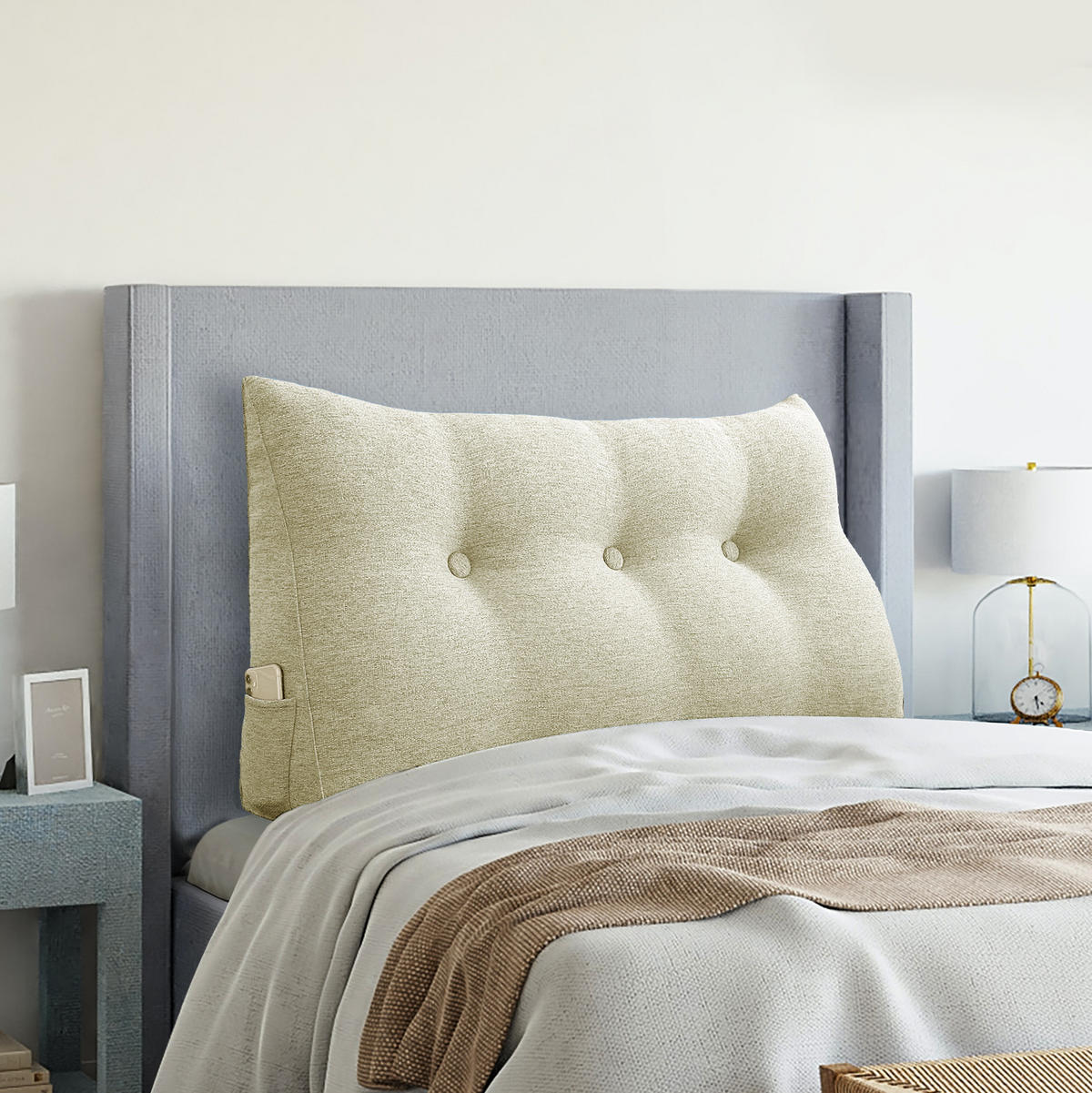 RÜCKENKISSEN für Bett Leinenlook Weiß 100 cm - Weiß, Textil (50/100cm) - Vercart