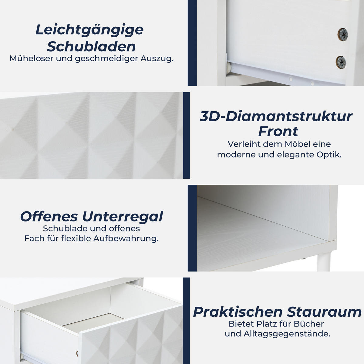 NACHTTISCH Weiß mit 1 Schublade und Ablagefach | B40 x T39 x H50 cm - Weiß, Holzwerkstoff (40/50/38.5cm) - Hometopia
