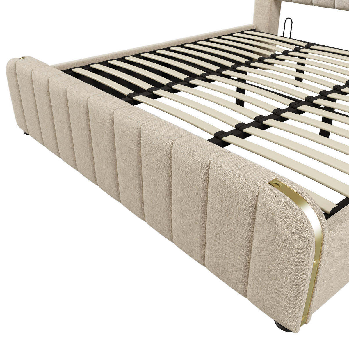 POLSTERBETT aus Leinen 180x200 cm in Beige mit USB-C-Ladefunktion & Stauraum - Beige, Textil (180/200cm) - Modfu