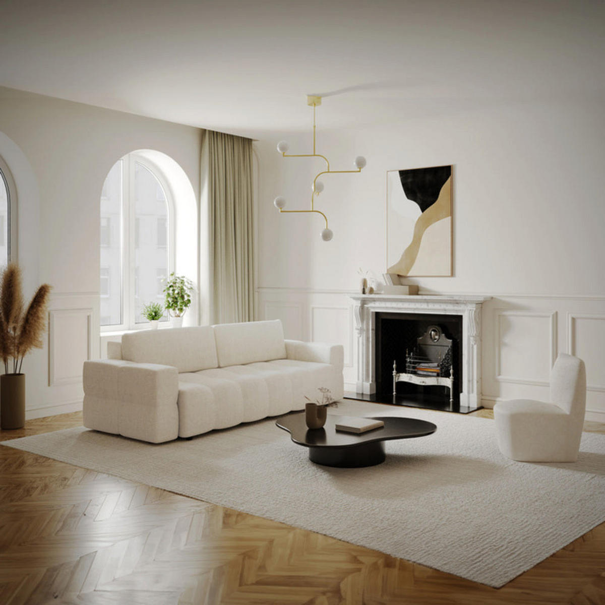 SCHLAFSOFA GERADE Bouclé-Stoff Creme 247cm - Creme, Textil (247/90/102cm) - Sia Home