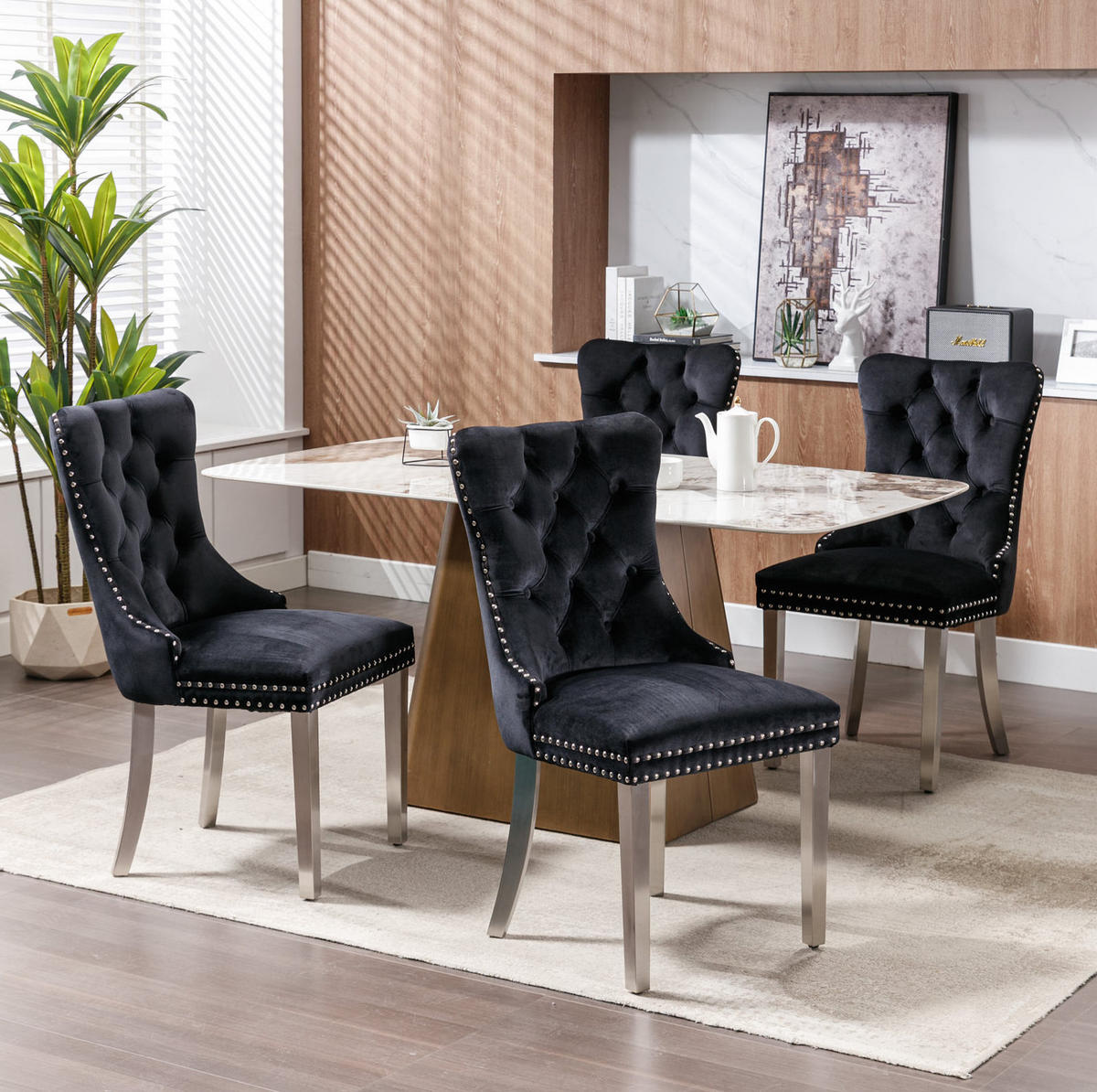 ESSZIMMERSTUHL 2er-Set mit hoher Rückenlehne Samt Schwarz - Schwarz, Metall (50/95/65cm) - Meubliv