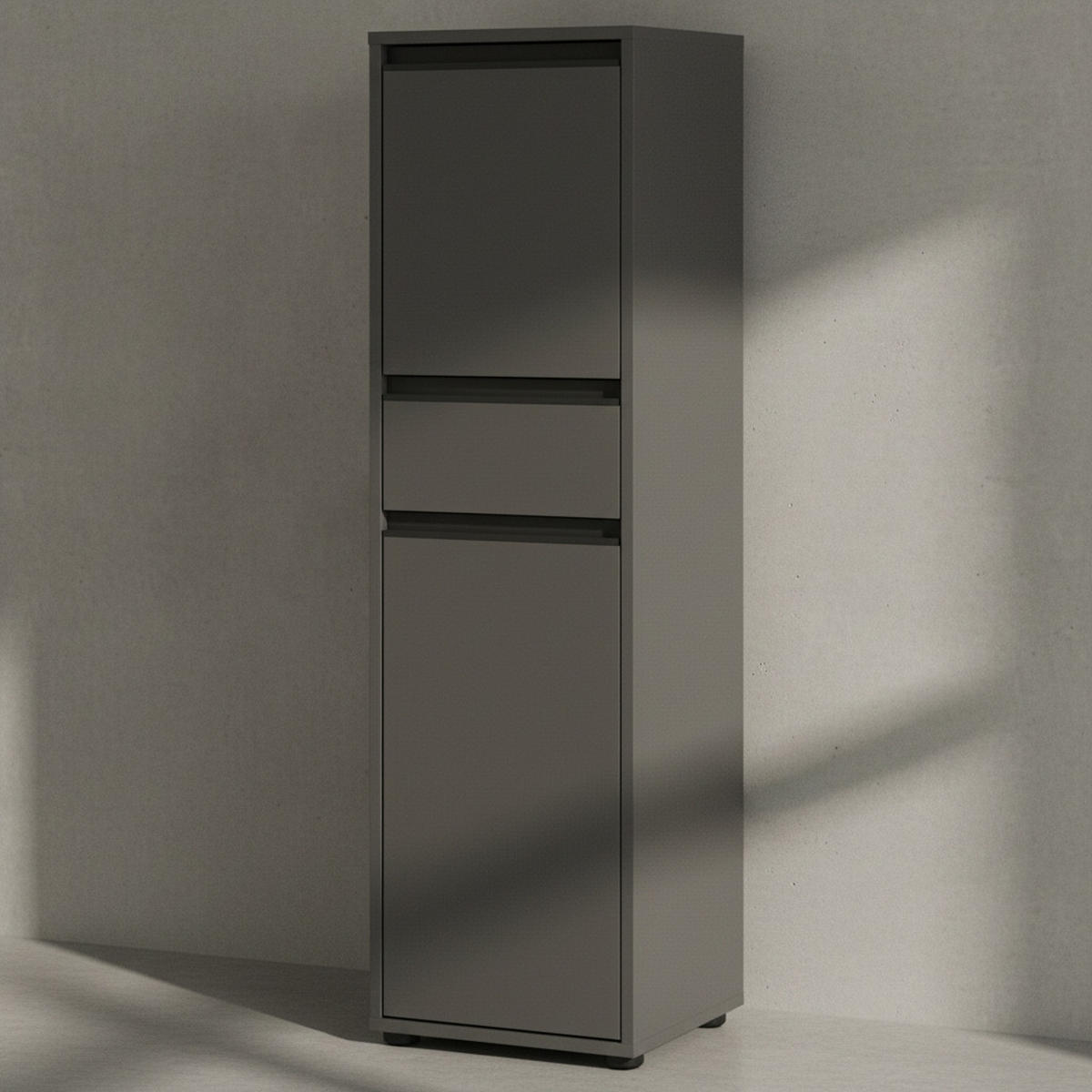 BADSCHRANK schmal HAMBURG Soft-Close, 33x121x34 cm | Graphit - Schwarz, Holzwerkstoff (33/121/34cm) - KADIMA DESIGN