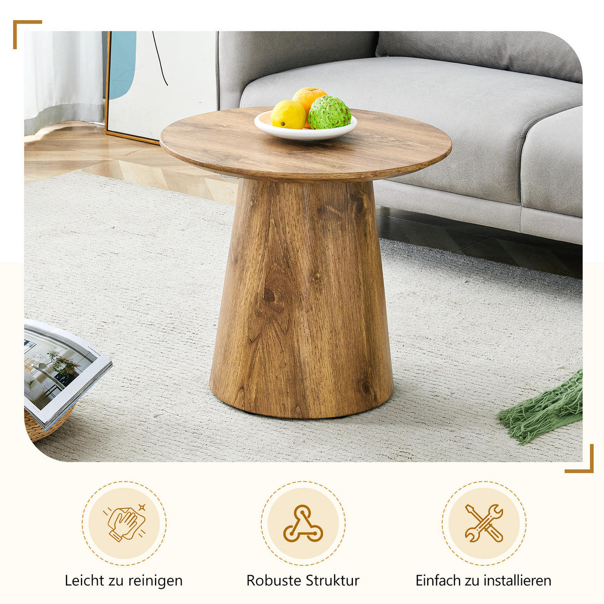 BEISTELLTISCH rund Ø 50 cm MDF Holzoptik - Braun, Holz (50/50/48cm) - Meubliv