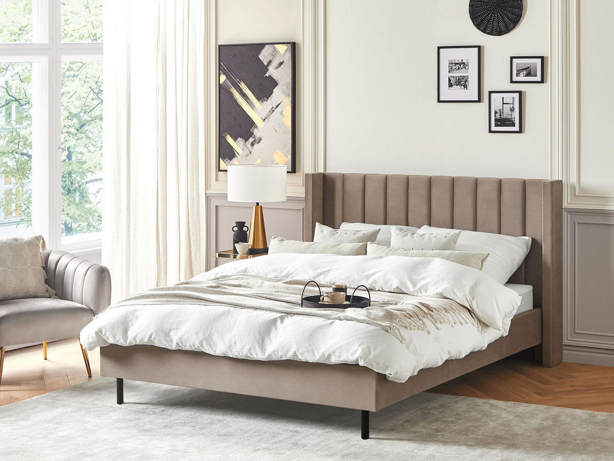 BETT mit Lattenrost 160x200 cm Beige Villette - Taupe, Textil (160/200cm) - Beliani