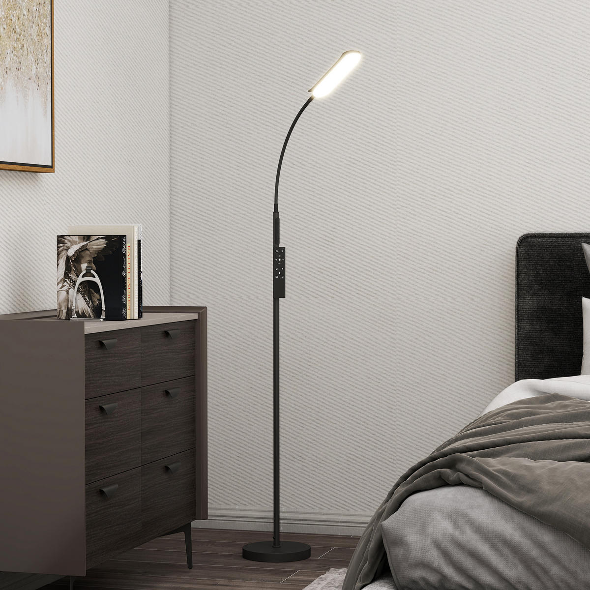 STEHLAMPE mit 360° verstellbarer Schwanenhals, Schwarz - Schwarz, Metall (22/22/175cm) - HOMCOM