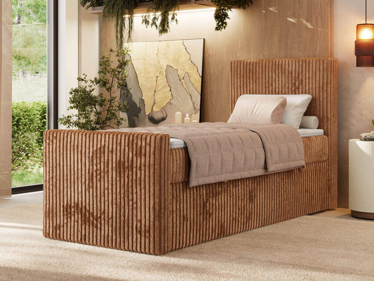 BOXBETT TILIANO DUO 90/200 - Orange Cord - H4 - Topper Visco - Rechts Seite - Orange, Textil (90/200cm) - MKS