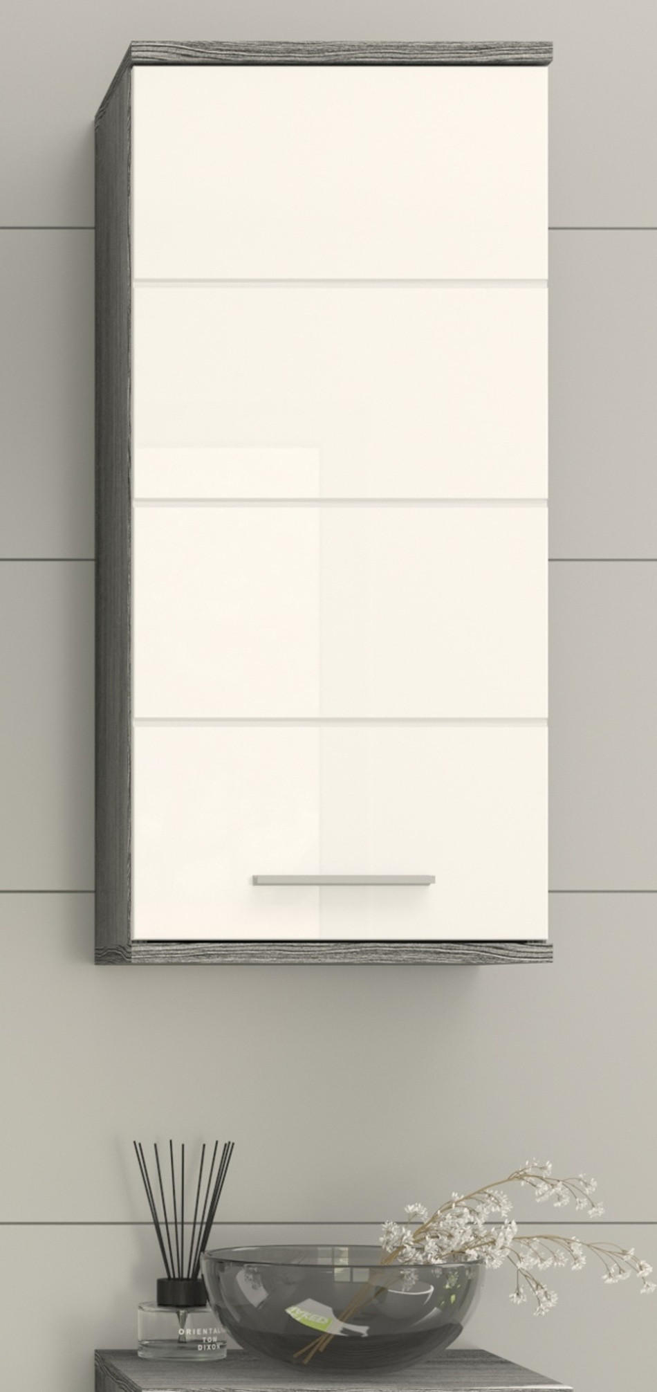 HÄNGESCHRANK weiß Hochglanz, grau, Badschrank mit 3 Fächern - Weiß Hochglanz/Silberfarben, Holzwerkstoff/Kunststoff (35/77/25cm) - Inn.Furn