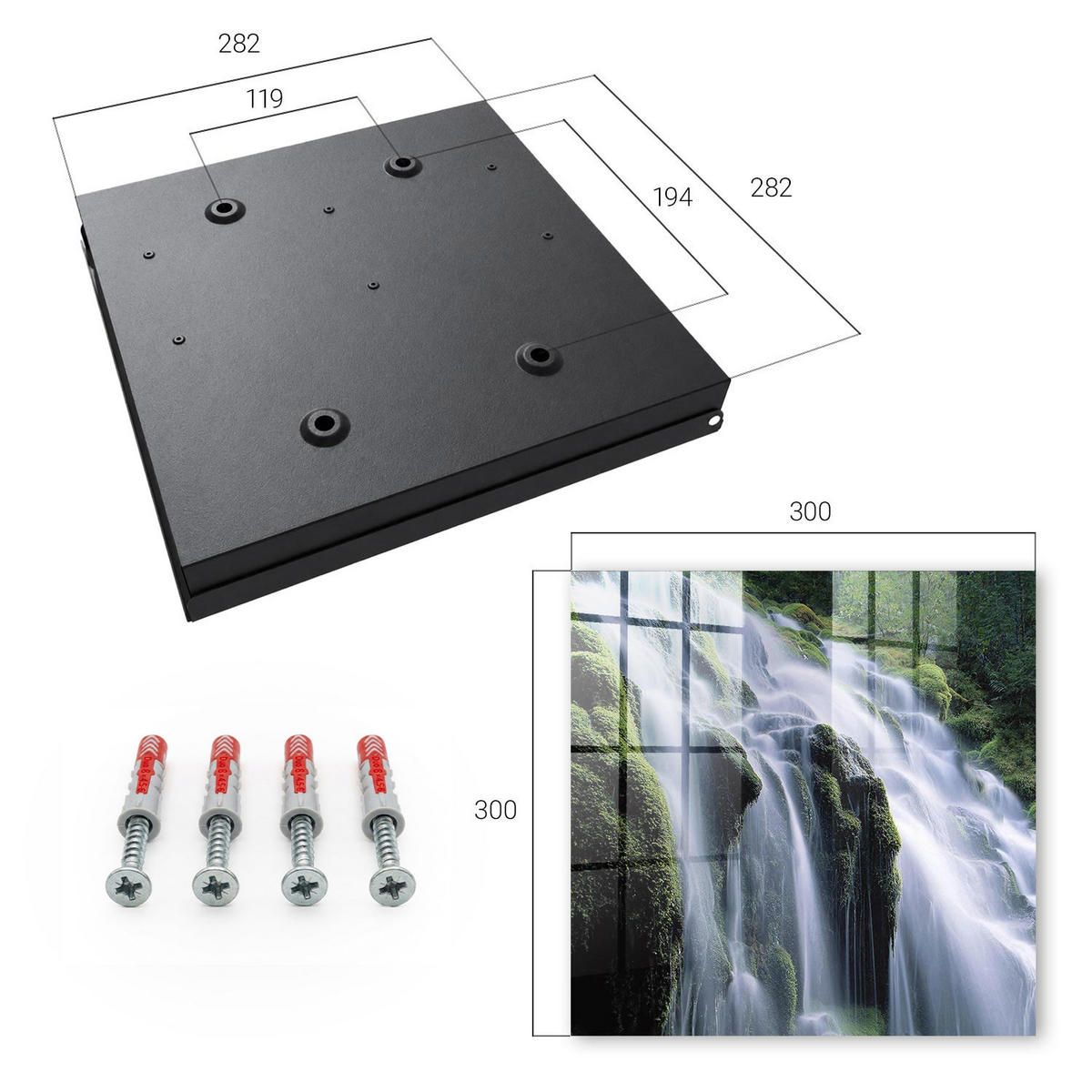SCHLÜSSELBOX Schwarz 30x30 cm- Türöffnung nach rechts - Grüner Wasserfall - Grün, Metall (30/30/5cm) - TULUP