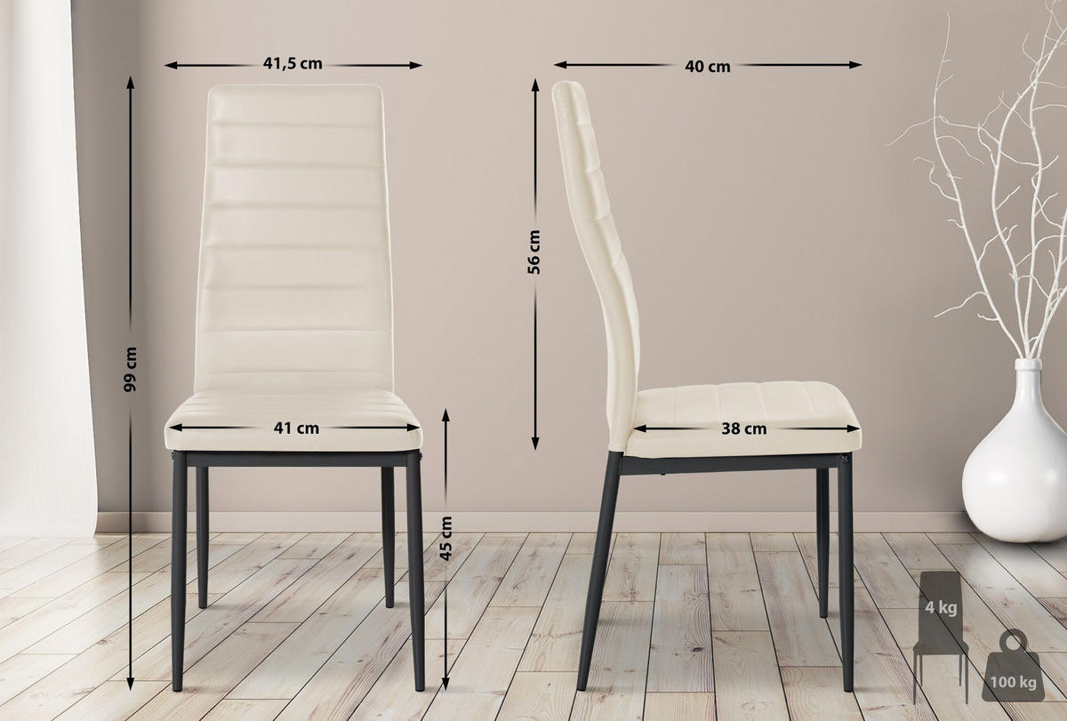ESSZIMMERSTÜHLE Mayfair 4er Set 99x41,5x40 cm Creme - Creme, Leder (41.5/99/40cm) - furnicato