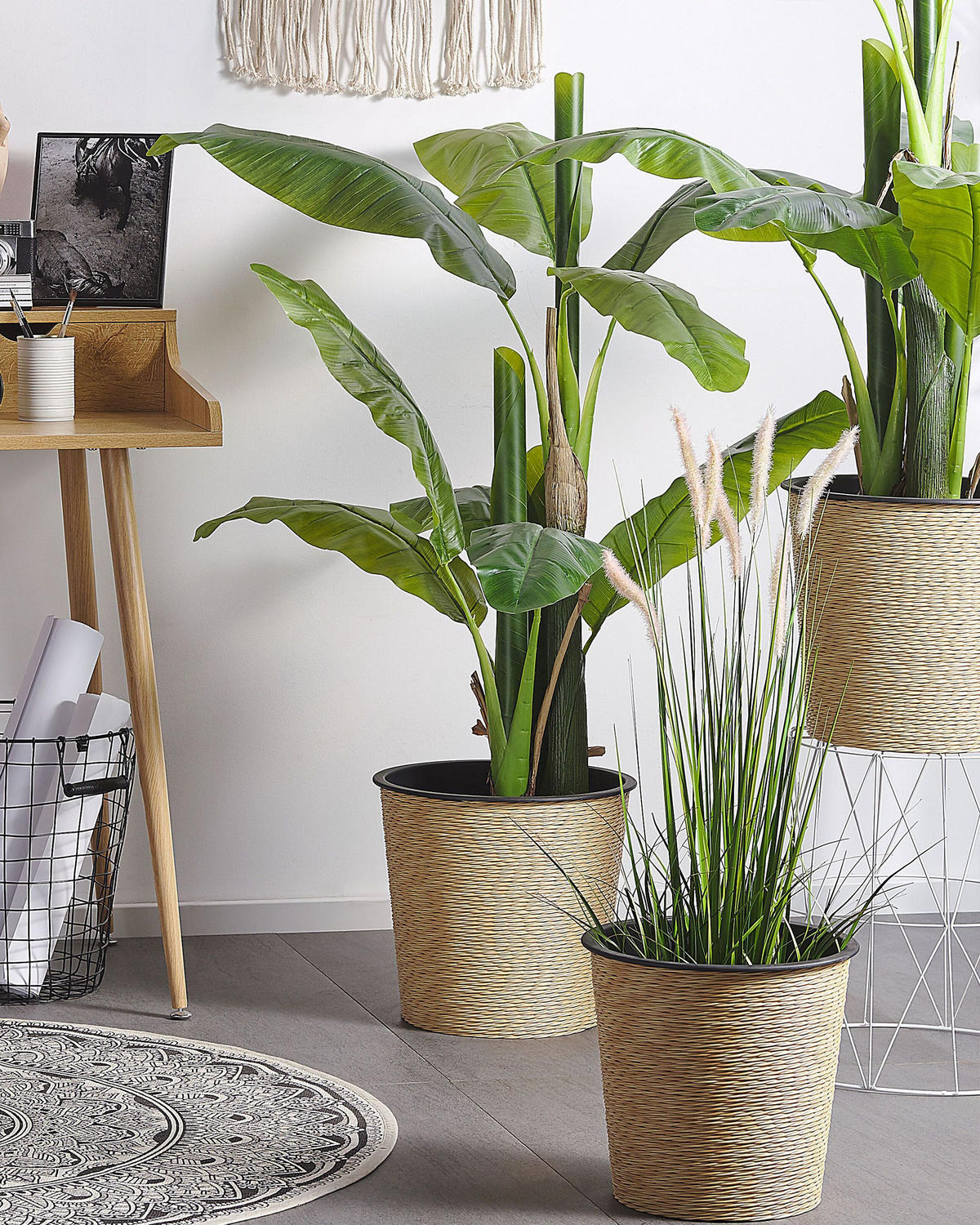 KUNSTPFLANZE im Blumentopf 154 cm Grün/Schwarz Banana Tree - Schwarz/Grün, Kunststoff (154cm) - Beliani
