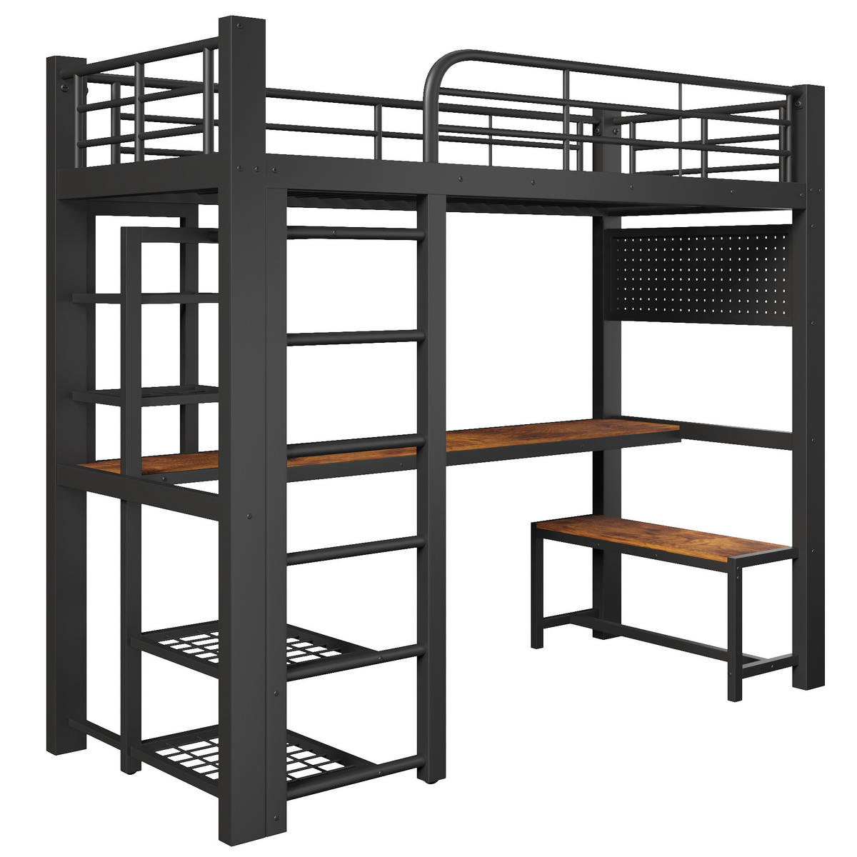 HOCHBETT mit Schreibtisch 90x200 cm Metall Schwarz - Schwarz, Metall (90/200cm) - Meubliv