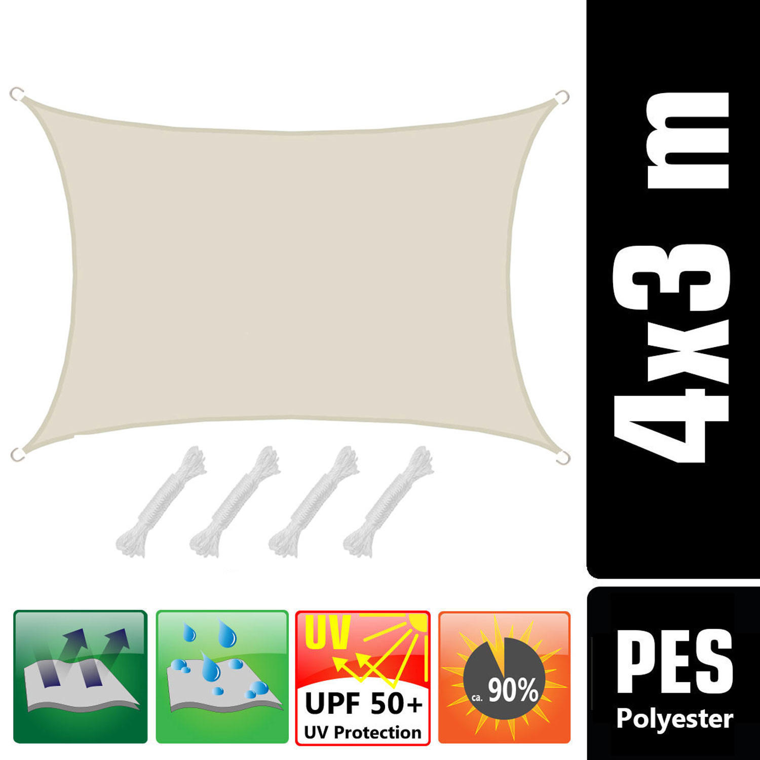SONNENSEGEL Wasserdicht 400/300 cm Beige - Beige, Kunststoff (300/400cm) - Amanka