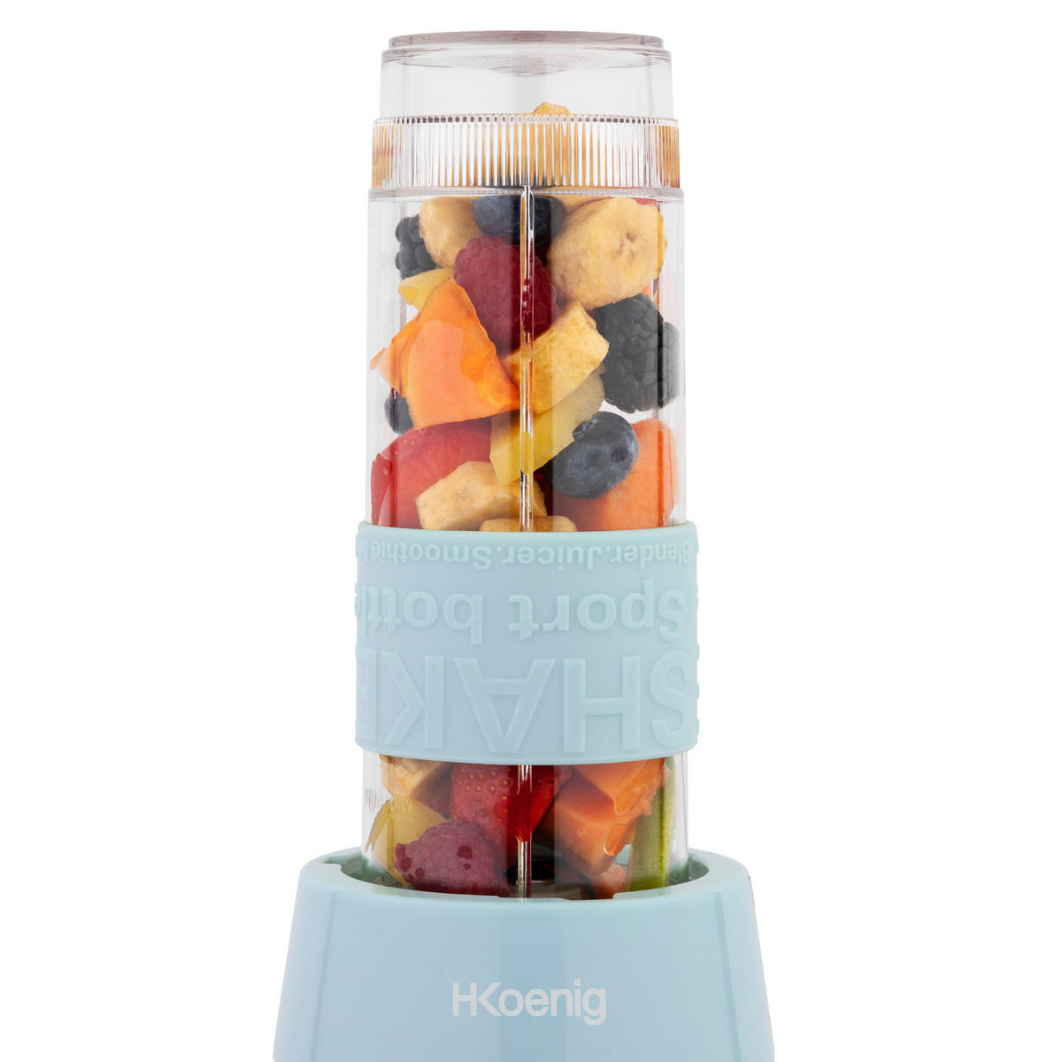 SMOOTHIE Maker SMOO16 Blau, 570ml, BPA-frei, 2 tragbare Flaschen, Edelstahlklingen, 300W - Hellblau, Metall (11.3/35/15cm) - HKoenig