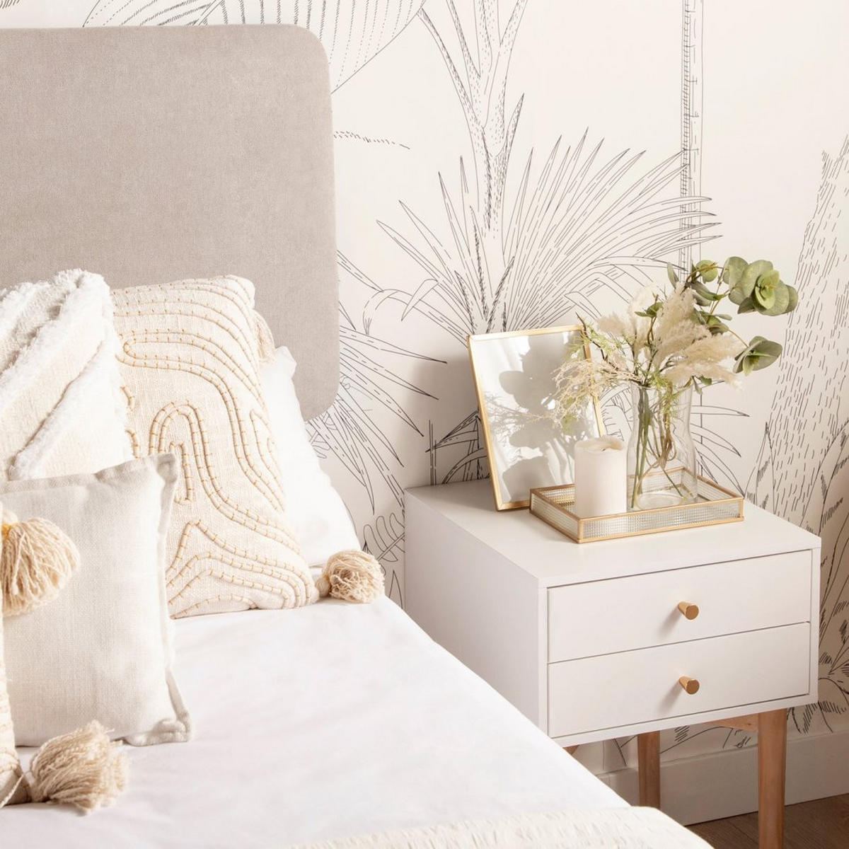 NACHTTISCH 2 SCHUBLADEN Vichy Weiß 40 cm x 56,5 cm - Weiß, Holzwerkstoff (40/56/40cm)